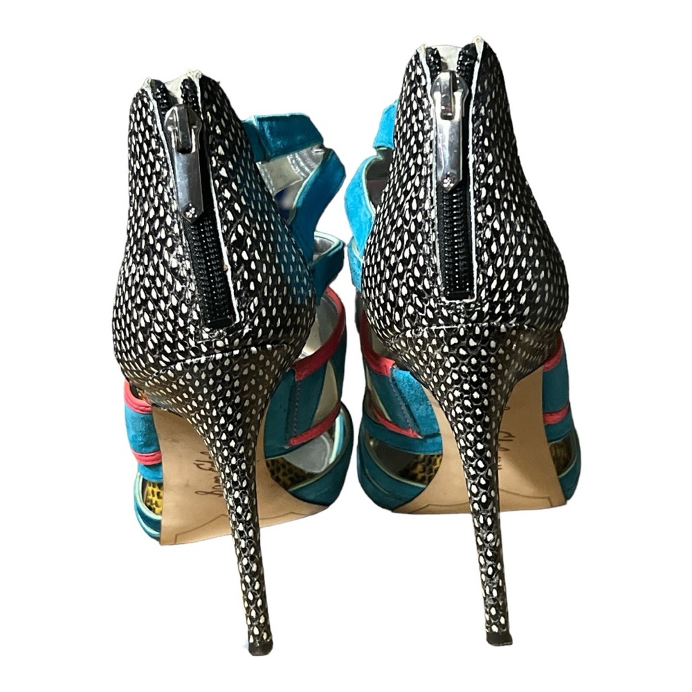 Sam Edelman Turquoise and Pink Suede Sandal Heels Size 8. - Picture 3 of 4